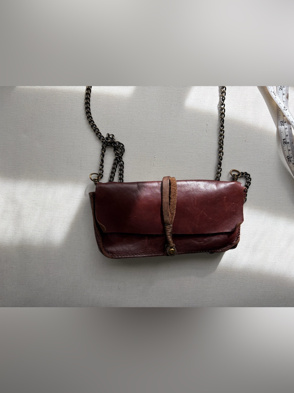 JO Handbags Brown Boot Leather Crossbody Clutch Wallet Wire Wrap Clasp